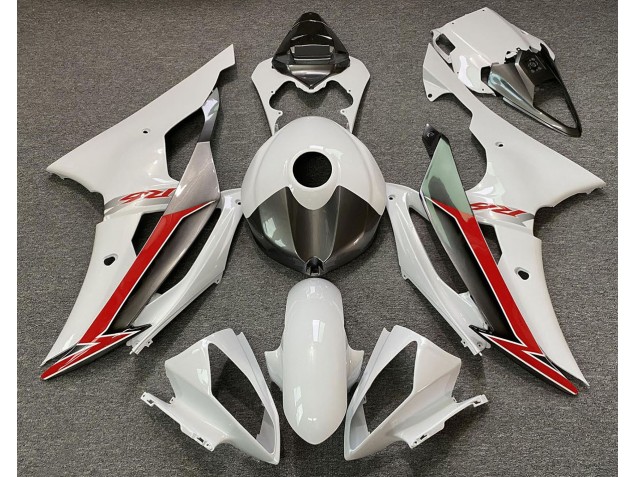 Aftermarket 2008-2016 Gloss White Silver and Red Yamaha R6 Motorcycle Fairings