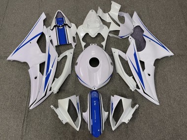 Aftermarket 2008-2016 Gloss White and Blue Yamaha R6 Motorcycle Fairings