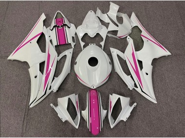 Aftermarket 2008-2016 Gloss White and Pink Yamaha R6 Motorcycle Fairings