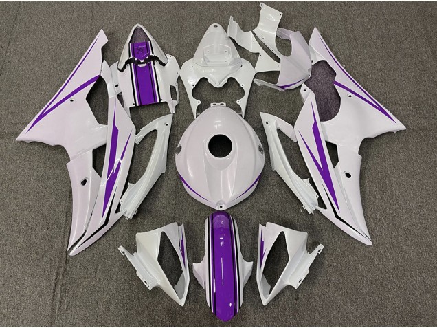 Aftermarket 2008-2016 Gloss White and Purple Yamaha R6 Motorcycle Fairings