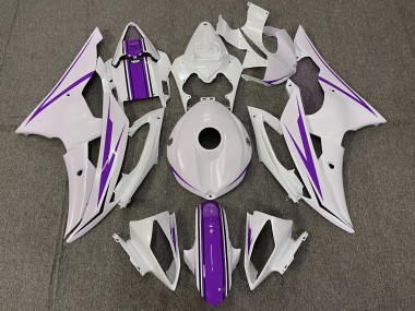 Aftermarket 2008-2016 Gloss White and Purple Yamaha R6 Motorcycle Fairings