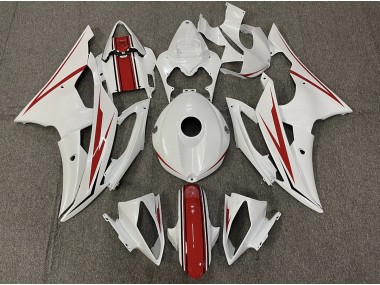 Aftermarket 2008-2016 Gloss White and Red Yamaha R6 Motorcycle Fairings