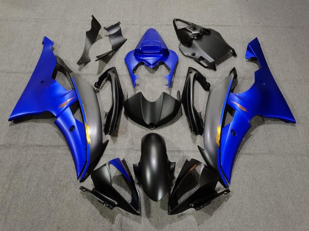 Aftermarket 2008-2016 Matte Black and Blue Yamaha R6 Motorcycle Fairings