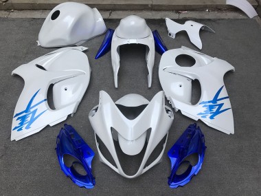 Aftermarket 2008-2019 Gloss White & Blue Suzuki GSXR 1300 Motorcycle Fairings