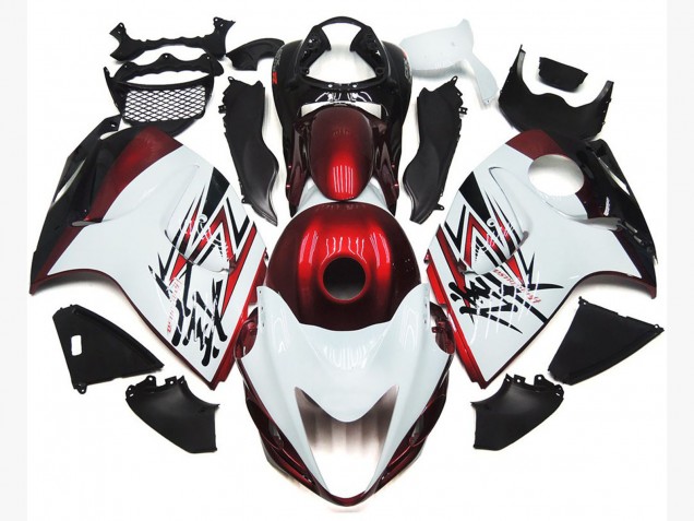 Aftermarket 2008-2019 Gloss White with Deep Red Custom Suzuki GSXR 1300 Motorcycle Fairings