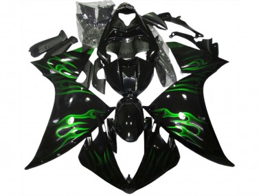 Aftermarket 2009-2011 Black & Green Flame Yamaha R1 Motorcycle Fairings