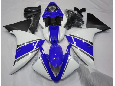 Aftermarket 2009-2011 Gloss White and Blue Yamaha R1 Motorcycle Fairings