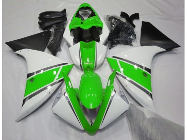 Aftermarket 2009-2011 Gloss White and Green Yamaha R1 Motorcycle Fairings