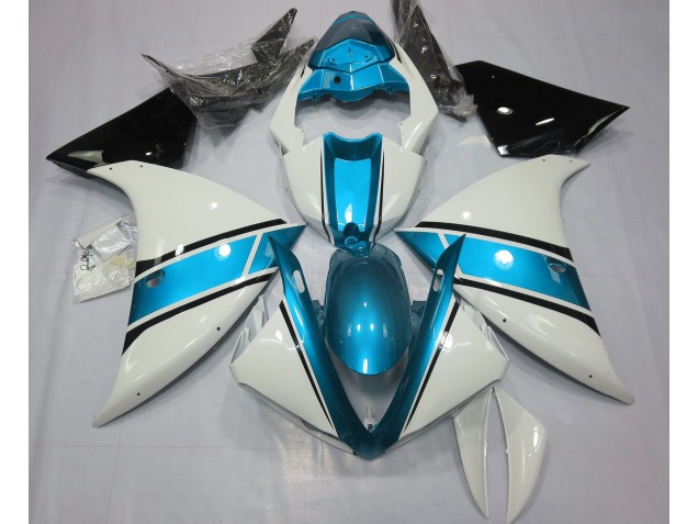 Aftermarket 2009-2011 Gloss White and Light Blue Yamaha R1 Motorcycle Fairings