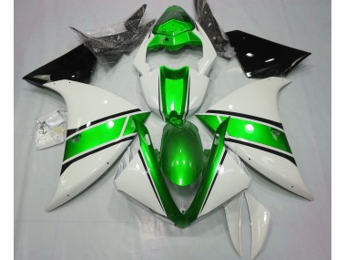 Aftermarket 2009-2011 Gloss White and Metallic Green Yamaha R1 Motorcycle Fairings