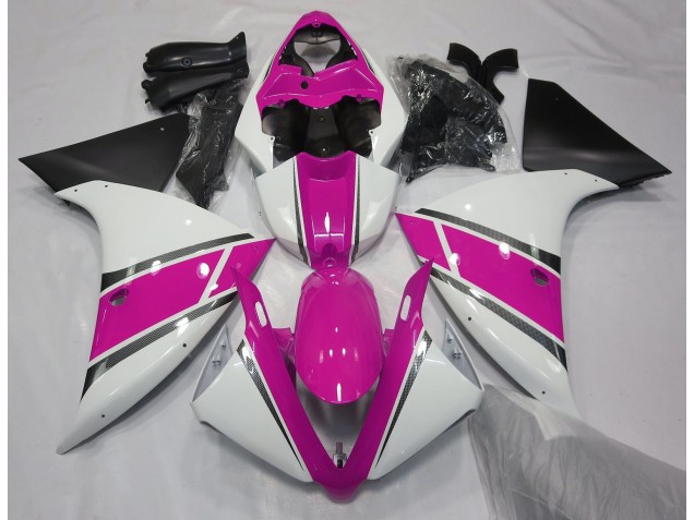 Aftermarket 2009-2011 Gloss White and Pink Yamaha R1 Motorcycle Fairings