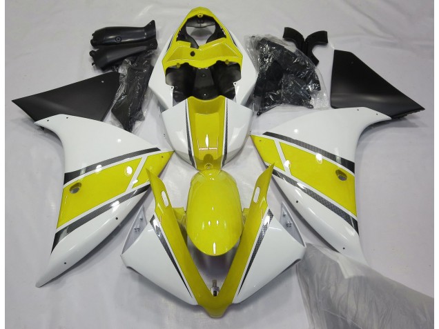 Aftermarket 2009-2011 Gloss White and Yellow Yamaha R1 Motorcycle Fairings