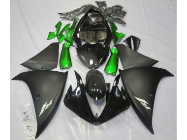 Aftermarket 2009-2011 Matte Black & Green Yamaha R1 Motorcycle Fairings