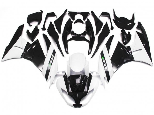 Aftermarket 2009-2012 Gloss White and Slick Black Kawasaki ZX6R Motorcycle Fairings