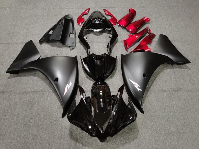Aftermarket 2009-2011 Matte Black and Red Yamaha R1 Motorcycle Fairings