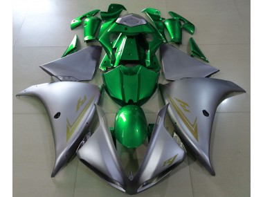 Aftermarket 2009-2011 Matte Silver & Green Yamaha R1 Motorcycle Fairings