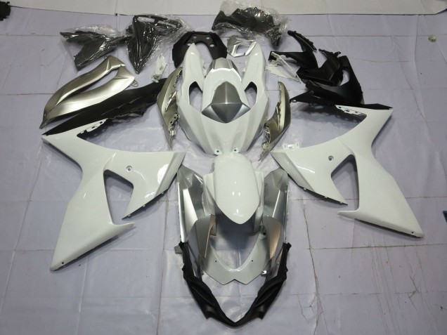 Aftermarket 2009-2016 Silver and White Suzuki GSXR 1000 Motorcycle Fairings