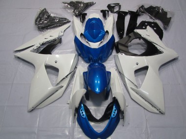 Aftermarket 2009-2016 White and Blue Suzuki GSXR 1000 Motorcycle Fairings