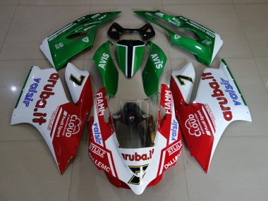 Aftermarket Gloss White / Red / Green Ducati 1199 Motorcycle Fairings