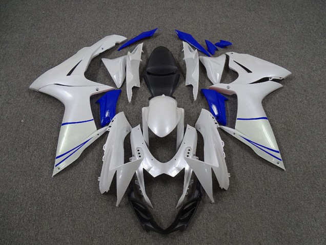 Aftermarket 2011-2020 Pearl White and Dark Blue Suzuki GSXR 600-750 Motorcycle Fairings