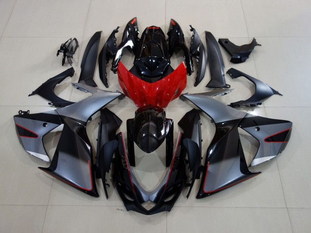 Aftermarket 2011-2020 Shiny Grey / Black with Red Suzuki GSXR 600-750 Motorcycle Fairings