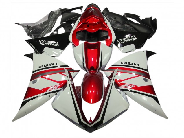 Aftermarket 2012-2014 Gloss White and Red Yamaha R1 Motorcycle Fairings