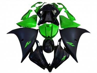 Aftermarket 2012-2014 Matte Black and Green Yamaha R1 Motorcycle Fairings