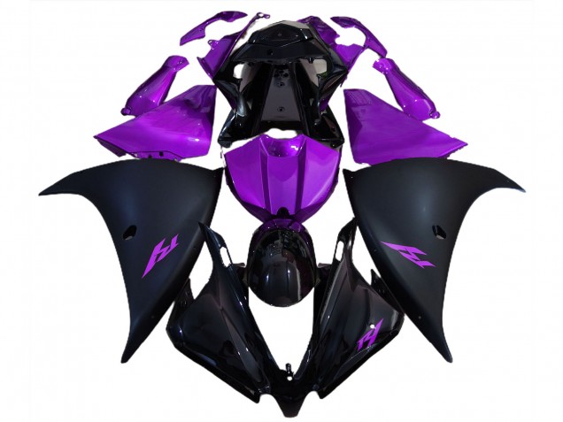 Aftermarket 2012-2014 Matte Black and Purple Yamaha R1 Motorcycle Fairings