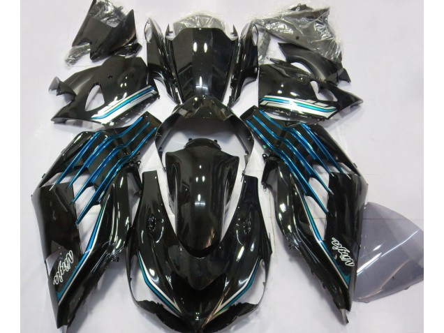 Aftermarket 2012-2019 Gloss Black & Light Blue Kawasaki ZX14R Motorcycle Fairings