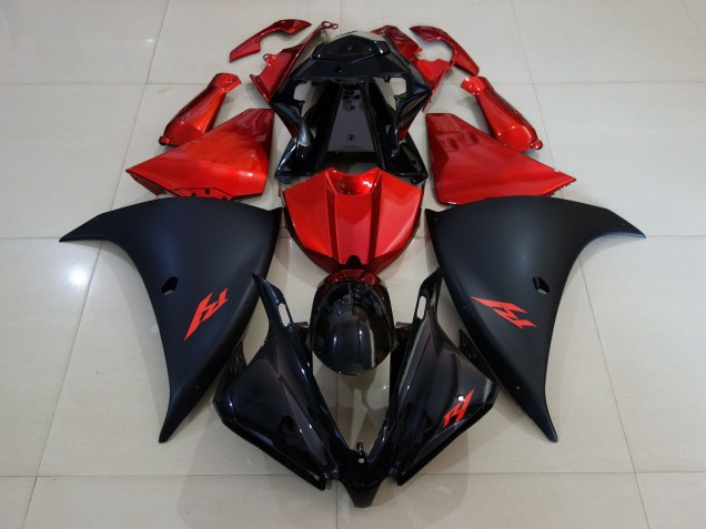 Aftermarket 2012-2014 Matte Black and Fire Red Yamaha R1 Motorcycle Fairings