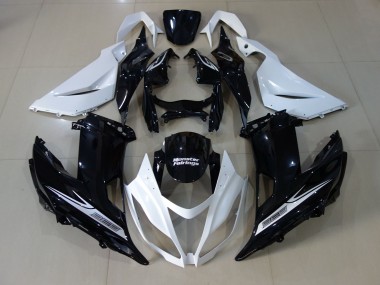 Aftermarket 2013-2018 Pearl White and Black Kawasaki ZX6R Motorcycle Fairings