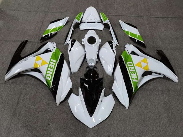 Aftermarket 2015-2018 Gloss White Black and Green Yamaha R3 Motorcycle Fairings