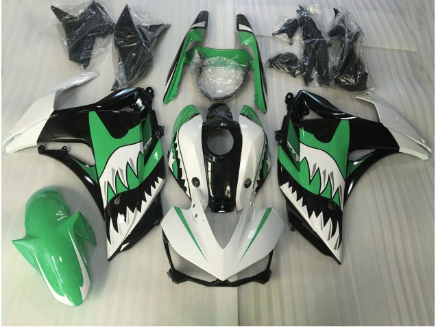 Aftermarket 2015-2018 Green and White Shark Yamaha R3 Motorcycle Fairings