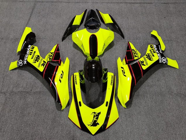 Aftermarket 2015-2019 Floro Yellow and Black Yamaha R1 Motorcycle Fairings