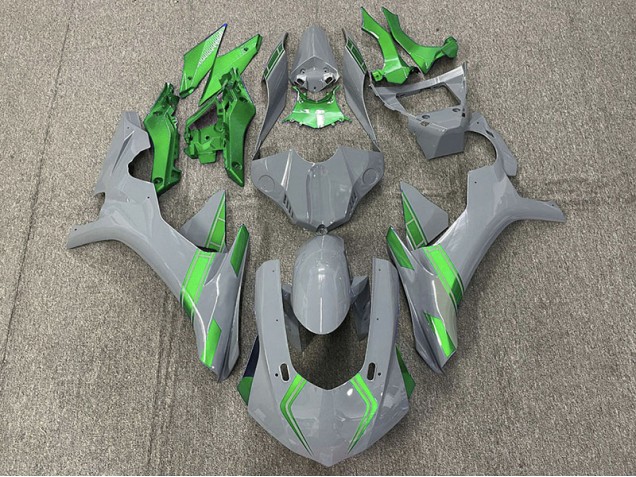 Aftermarket 2015-2019 Nardo Gray & Green Accents Yamaha R1 Motorcycle Fairings