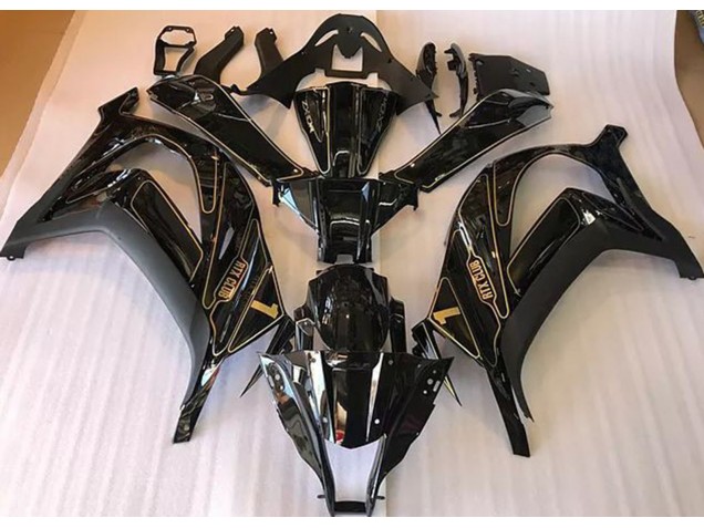 Aftermarket 2016-2019 Black and Gold Kawasaki ZX10R Motorcycle Fairings