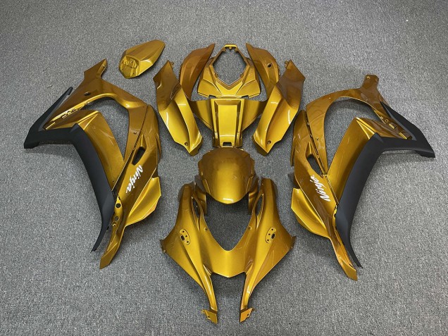 Aftermarket 2016-2019 Gold with Ninja White Kawasaki ZX10R Motorcycle Fairings