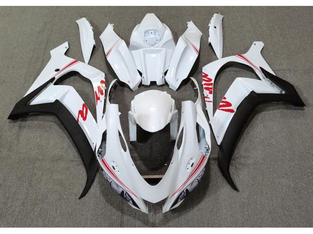 Aftermarket 2016-2019 Pearl White & Red Kawasaki ZX10R Motorcycle Fairings