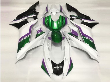 Aftermarket 2017-2019 Green and Gloss White Yamaha R6 Motorcycle Fairings